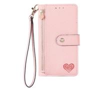 YKTO Zipper Carcasa para Redmi K50 Pro Cover Protectora con Ranura para Tarjetas y Billetera Mujeres Monedero Estuche Protector Tipo Libro Piel PU Wallet Case Cover para Redmi K50 Pro,Rosa