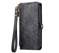 YKTO Zipper Funda Folio para Moto Edge 40 Neo Funda de Cartera Carcasa PU Cuero Geométrico Gofrado con Ranuras para Tarjetas Case Función de Soporte Cover para Moto Edge 40 Neo,Negro