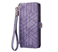YKTO Zipper Funda Folio para TCL 605 Flip Carcasa Cubiertade de Cartera Cierre Magnético PU Cuero Geométrico Gofrado con Ranuras para Tarjetas Funda Función de Soporte,Morado