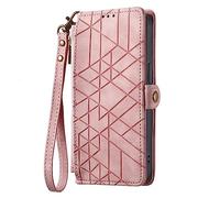 YKTO Zipper Funda Folio para Xiaomi Redmi A3x Phone Cover Case Carcasa PU Cuero Funda Geométrico Gofrado con Ranuras para Tarjetas Estuche Función de Soporte Forro de Cartera,Rosa