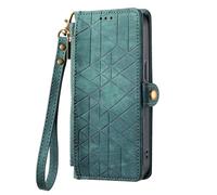 YKTO Zipper Funda para TCL 605 Fundas Móvil de Tapa Libro Carcasa PU Cuero Geométrico Gofrado con Ranuras para Tarjetas Funda de Cartera Función de Soporte Cover,Verde