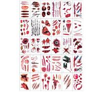 YKTOZU 30 Hojas Cicatrices Halloween,Tatuajes Temporales - Halloween Zombie Cicatrices Tatuajes Pegatinas Con Falso Scab Sangre Especial Fx Costume Maquillaje Props