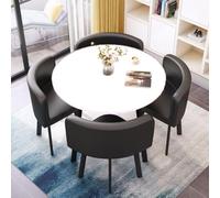 YKWLKJ Juego de Mesa de Comedor conferencias Redonda de 80 cm para 4 Personas, Mesa de recepción Cocina con Soporte de Metal(Negro)