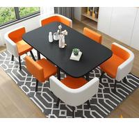 YKWLKJ Juego de Mesa de Comedor Moderna para 6 Personas, Mesa de Conferencias Cocina con 6 sillas de Cuero sintético(Orange 2)