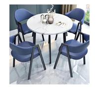YKWLKJ Juego De Mesa De Comedor Redonda for 4, Juego De Mesa De Comedor Circular De Mármol Sintético con Sillas, Juego De Mesa De Café Informal Moderna for La Cocina(Bianco,Dark Blue)
