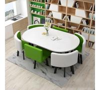 YKWLKJ Juego de Mesa de Recepción Comedor de 7 Piezas, Mesa de Cocina Conferencia Ovalada con 6 sillas, Cubiertas de Goma para los pies Que protegen el Piso(Green)