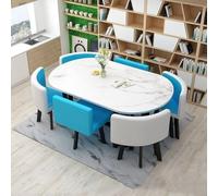 YKWLKJ Juego de Mesa de Recepción Comedor de 7 Piezas, Mesa de Cocina Conferencia Ovalada con 6 sillas, Cubiertas de Goma para los pies Que protegen el Piso(Lake Blue)