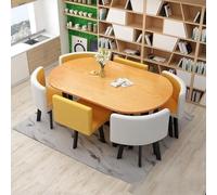 YKWLKJ Juego de Mesa de Recepción Comedor de 7 Piezas, Mesa de Cocina Conferencia Ovalada con 6 sillas, Cubiertas de Goma para los pies Que protegen el Piso(Yellow 2)