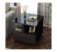 YKWLKJ Mesa Auxiliar, Mesa Auxiliar Alta De 3 Niveles con Estante De Almacenamiento Abierto Mesita De Noche Multifunción con Tablero De Vidrio for Espacios Pequeños, Sala De Estar(Negro,50X50X50cm)