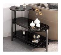 YKWLKJ Mesa Auxiliar Pequeña, Mesa Auxiliar De 3 Niveles, Mesa Auxiliar De Sofá De Mármol Sintético, Mesa De Café Pequeña, Mesita De Noche con Marco De Metal for Sala De Estar(Black 1,Large)