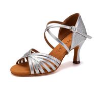 YKXLM Zapatos de Baile Latino para Mujer Salsa Tango Bachata Vals Zapatos de Baile de Salón Suela Blanda,3018-7.5,Plateado,38.5 EU