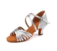YKXLM Zapatos de Baile Latino para Mujer Salsa Tango Bachata Vals Zapatos de Baile de Salón Suela Blanda,3018-5,Plateado,36 EU