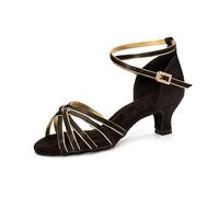 YKXLM Zapatos de Baile Latino para Mujer Salsa Tango Bachata Zapatos de Baile de práctica Suela Blanda,5cm,Negro+Oro,EU 38.5