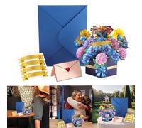 Ykz309 - Tarjeta de felicitación hecha a mano con ramo 3D, diseño de flor de bruja azul, tarjeta de felicitación de agradecimiento y bendiciones festivas, Ykz309 (azul, talla única)