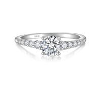 YL Anillo Clásico de Moissanita Color D VVS1 de 0,8 Quilates de Redondo Plata de Ley 925 para Mujer Anillo de Compromiso y Boda(Talla 16)