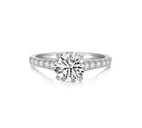 YL Anillo Clásico de Moissanita Color D VVS1 de 1,5 Quilates de Redondo Plata de Ley 925 para Mujer Anillo de Compromiso y Boda(Talla 13)