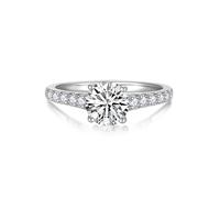 YL Anillo Clásico de Moissanita Color D VVS1 de 1 Quilates de Redondo Plata de Ley 925 para Mujer Anillo de Compromiso y Boda(Talla 17)