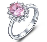 YL Anillo de Compromiso 925 Plata de Ley Octubre Piedra de nacimiento Turmalina Rosa Anillo de Oval Circonita 5A para Mujeres(Tamaño 14)