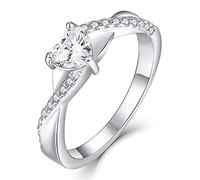 YL Anillo de Compromiso Corazón Plata de Ley 925 con Abril Piedras de Nacimiento de Circonita Blanco Solitario Infinito Anillo de Boda para Mujer Novia(Tamaño 20)