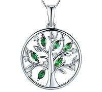 YL Collar Árbol de la Vida Plata de Ley 925 Colgante con Esmeralda Simulada Collares para Mujer Madre Mamá Abuela