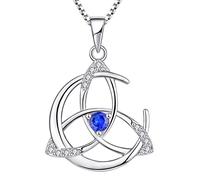 YL Collar Celtas Plata de ley 925 con Septiembre Piedras de Nacimiento Espinela Azul Luna y Nudo Celta Colgante para Mujer