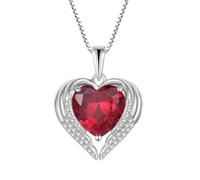 YL Collar Corazón de Ala de ángel Plata de Ley 925 con colgante de rubí con piedra natal de julio para Mujer Mamá