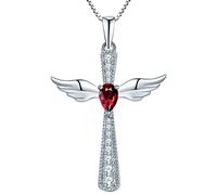 YL Collar Cruz Ala de Ángel Plata de Ley 925 Rubí de Piedra Natal de Julio Colgante Ángel de la Guarda para Mujer, Cadena 45 + 3 CM