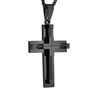 YL Collar cruzado de acero inoxidable con collar colgante de Jesucristo chapado en Oro nero para hombres, Cadena de caja redonda 60 cm