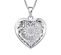 YL Collar de medallón de corazón de girasol Plata de ley 925 Eres mi sol Locket Collar con foto de foto para mujer, cadena 45 + 3 cm