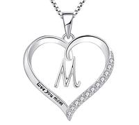 YL Collar inicial Plata de Ley 925 grabado "te amo mamá" M alfabeto letra corazón colgante joyería regalos para mujeres damas
