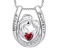 YL Collar Madre e Hija Plata de Ley 925 Julio Piedras de Nacimiento Rubí Colgante Herradura Mujer Mamá,Cadena 45+3CM