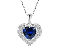 YL Engelsflügel Halskette 925 Sterling Silber Herz Anhänger Kette 12 Geburtsstein Zirkonia Halskette Schmuck Geschenke für Damen Mama, Plata, Zafiro