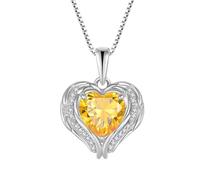 YL Engelsflügel Halskette 925 Sterling Silber Herz Anhänger Kette 12 Geburtsstein Zirkonia Halskette Schmuck Geschenke für Damen Mama, Plata, Circonia cúbica