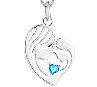 YL Madre e hija Collar 925 Plata de ley Azul Cubic Zirconia Corazón Colgante Collar Regalos para mamá Mujeres, 45-48 CM