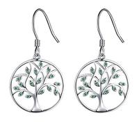YL Pendientes Árbol de la Vida Plata de Ley 925 con Verde Circonita Arete para Mujer Madre Mamá Abuela Regalo del Día de la Madre