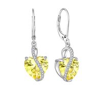 YL Pendientes de Corazónde plata de ley 925 con Pendientes de Circonita amarilla de piedra natal de noviembre para mujer