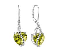 YL Pendientes de Corazónde plata de ley 925 con piedra natal de agosto Peridoto "I love you" Pendientes de Circonita verde para mujer