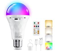 Ylatoial Bombilla LED RGB recargable E27 con control remoto, lámpara de camping regulable de 2600 mAh