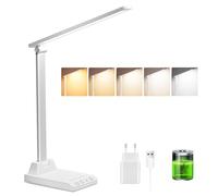 Ylatoial Flexo Escritorio,Lámpara Escritorio con 2500mAh Batería,5 Modos,10 Niveles de Brillo Lámpara Escritorio LED,Flexo Led Escritorio con Luz Nocturna,Función de Temporizador y Memoria,Blanco