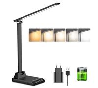 Ylatoial Flexo Escritorio,Lámpara Escritorio con 2500mAh Batería,5 Modos,10 Niveles de Brillo Lámpara Escritorio LED,Flexo Led Escritorio con Luz Nocturna,Función de Temporizador y Memoria,Negro