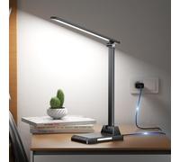 Ylatoial Lámpara Escritorio, Flexo Led Escritorio, 5 Modos,10 Niveles de Brillo Lámpara Escritorio LED, Temporizador de 30/60min Lampara Escritorio Led, Función de Memoria Flexo Escritorio, Negro