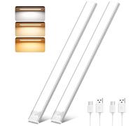 Ylatoial Luce de Armario Sensor Movimiento con 3 Colores Temperatura, 41CM Recargable Lampara LED Adhesiva, Regulable Luz Nocturna para Cocina,Gabinete,Escalera,Sótano,Garaje-2PCS