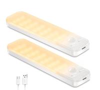 Ylatoial Luz de Armario, 2 Piezas 15CM Luz Nocturna con Sensor Movimiento, 3000K USB Recargable LED Armario para Gabinete, Cocina, Escalera, Pasillo, Sótano, Garaje - Blanco Cálido
