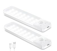Ylatoial Luz de Armario, 2 Piezas 15CM Luz Nocturna con Sensor Movimiento, 6500K USB Recargable LED Armario para Gabinete, Cocina, Escalera, Pasillo, Sótano, Garaje - Blanco Frio