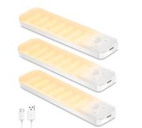 Ylatoial Luz de Armario, 3 Piezas 15CM Luz Nocturna con Sensor Movimiento, 3000K USB Recargable LED Armario para Gabinete, Cocina, Escalera, Pasillo, Sótano, Garaje - Blanco Cálido