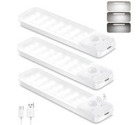 Ylatoial Luz de Armario, 3 Piezas 15CM Luz Nocturna con Sensor Movimiento, 6500K USB Recargable LED Armario para Gabinete, Cocina, Escalera, Pasillo, Sótano, Garaje - Blanco Frio
