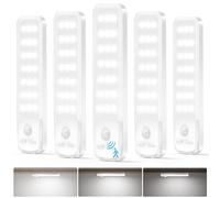 Ylatoial Luz de Armario, 5 Piezas 15CM Luz Nocturna con Sensor Movimiento, 6500K USB Recargable LED Armario para Gabinete, Cocina, Escalera, Pasillo, Sótano, Garaje - Blanco Frio