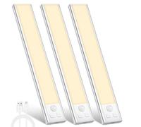 Ylatoial Luz de Armario Recargable con Sensor Movimiento, 20.5CM 3000K Regulable Lampara LED Adhesiva, Luz Nocturna para Cocina,Gabinete,Escalera,Sótano,Garaje-3PCS