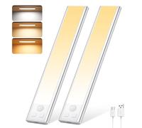 Ylatoial Luz de Armario Sensor Movimiento con 3 Colores Temperatura, 20.5CM Recargable Lampara LED Adhesiva, Regulable Luz Nocturna para Cocina,Gabinete,Escalera,Sótano,Garaje-2PCS
