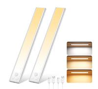 Ylatoial Luz de Armario Sensor Movimiento con 3 Colores Temperatura, 31CM Recargable Lampara LED Adhesiva, Regulable Luz Nocturna para Cocina,Gabinete,Escalera,Sótano,Garaje-2PCS
